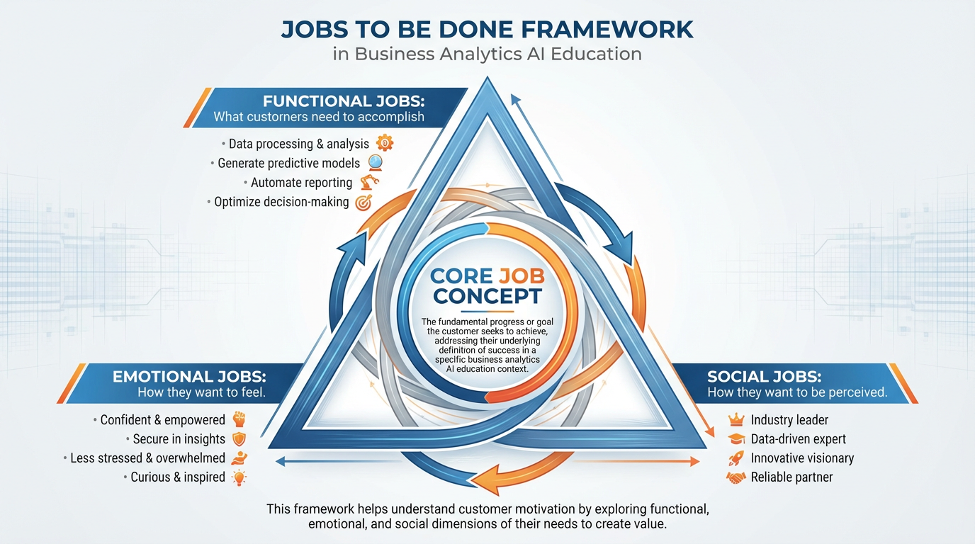 Triangle diagram of the Jobs to Be Done framework showing functional, emotional, and social job dimensions