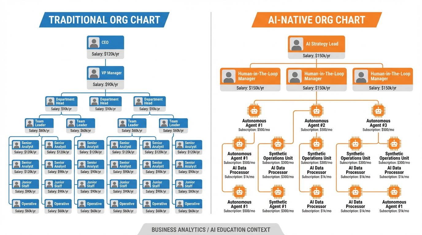 Traditional versus AI-native organizational chart comparison