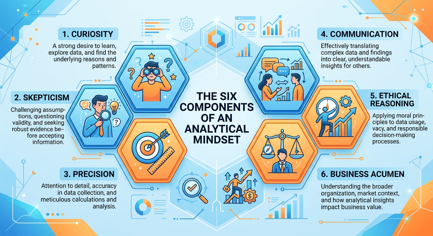 Professional textbook illustration showing the modern data analytics technology stack as layered architecture. Bottom layer shows data sources, then data storage and warehousing, then processing and transformation, then analytics and ML tools, then visualization and business intelligence, and top layer shows AI and LLM integration. Clean modern infographic style. Blue and orange color scheme with tool logos represented as icons at each layer.