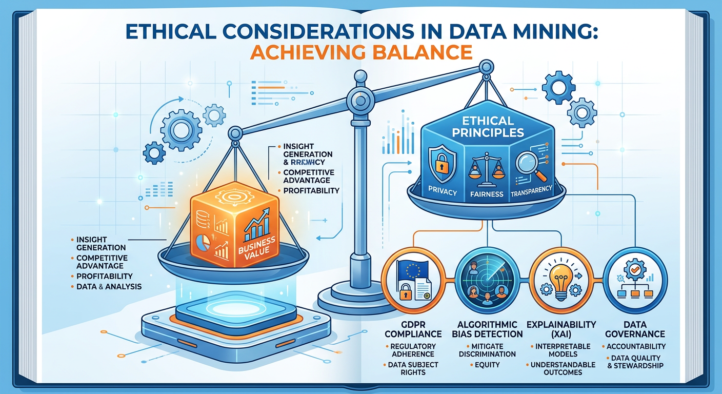 Professional textbook illustration of the data mining technology ecosystem landscape. Clean modern infographic style. Blue and orange color scheme. Layered technology stack diagram with four horizontal tiers labeled Programming Languages at bottom (Python, R), then Open Source Libraries (scikit-learn, XGBoost, tidyverse), then Enterprise Platforms (SAS, IBM, Azure ML, Google Vertex), and AutoML and AI Tools at top (DataRobot, H2O.ai, AutoML), with connecting arrows showing how layers interact and build on each other.