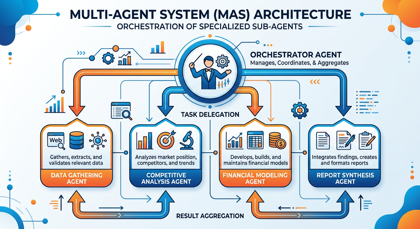 Professional textbook illustration showing a four-tier memory architecture for AI agents. Clean modern infographic style. Blue and orange color scheme. Four stacked horizontal layers labeled In-Context Memory, External Retrieval Memory, Episodic Memory, and Semantic Memory, with arrows showing data flow between layers and an agent reasoning core at the center.