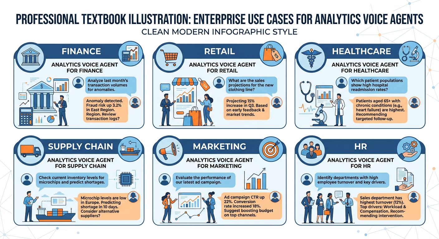 Professional textbook illustration showing a market map of enterprise voice analytics platforms organized by vendor type: cloud hyperscalers, specialized AI startups, BI platform extensions, and enterprise software integrations. Clean modern infographic style. Blue and orange color scheme with logos represented as colored rectangles.