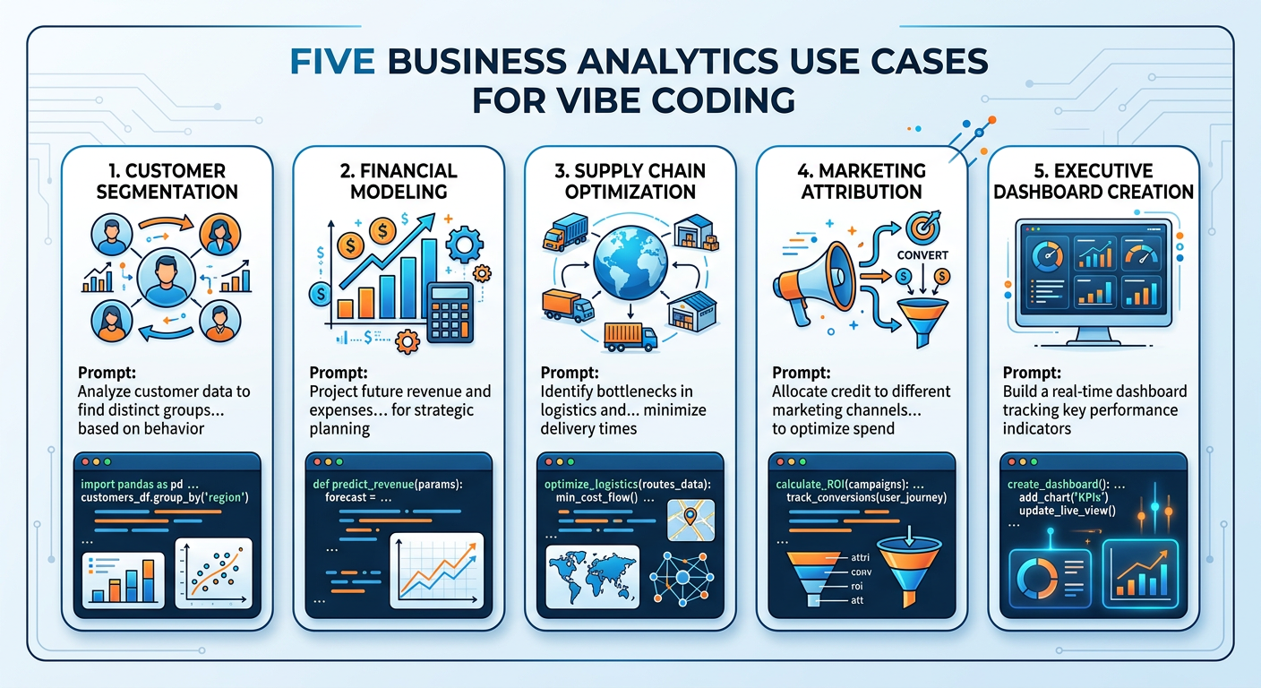 Professional textbook illustration showing a landscape map of vibe coding tools organized into four categories: Conversational AI Assistants, IDE Integrations, Browser-Based Environments, and Agentic Coding Platforms. Each category contains tool logos represented as colored boxes. Clean modern infographic style. Blue and orange color scheme with category zones outlined in orange dashed borders.