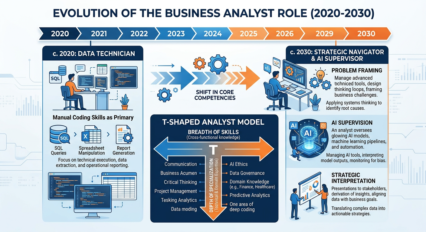 Professional textbook illustration showing the evolution from current vibe coding to future agentic AI development. A horizontal arrow timeline shows three stages: Human-Directed Code Generation (2023), Human-AI Collaborative Development (2025), and Autonomous Agentic Development (2027+). Each stage has descriptive text and capability icons. Clean modern infographic style. Blue and orange color scheme with future stages in lighter blue.