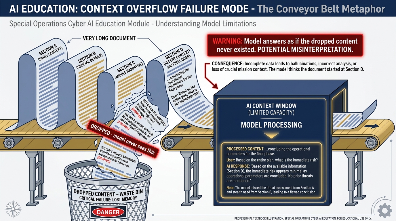 Context overflow — content falling off the front of the window