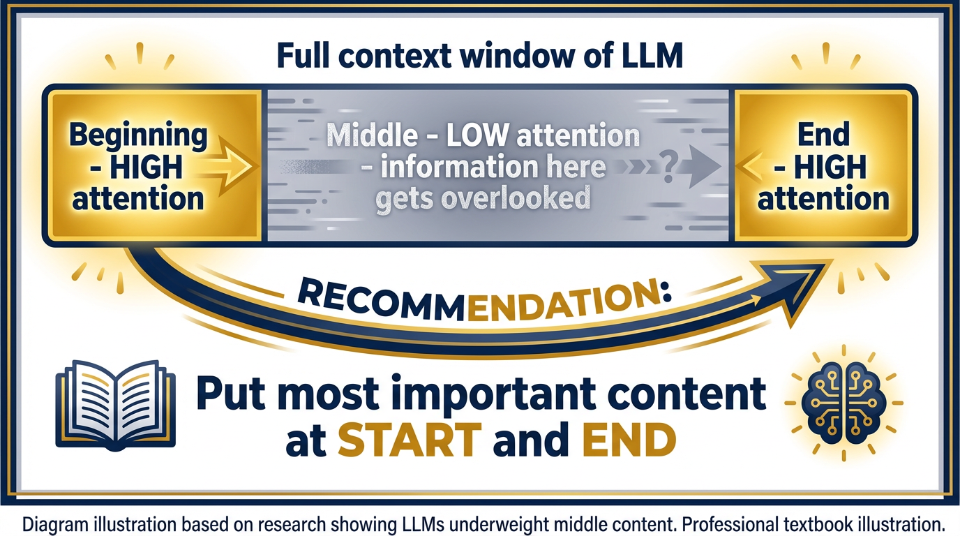 Lost in the middle — information buried in the center of context is underweighted