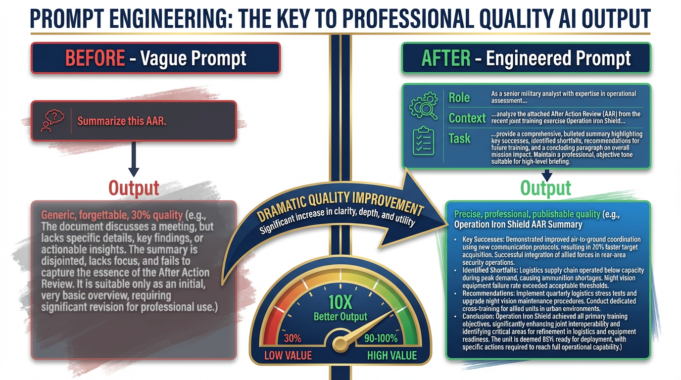 Prompt before and after — vague vs. precisely engineered prompt side by side