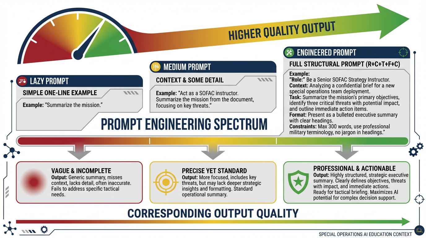 Spectrum from lazy prompt to fully engineered prompt