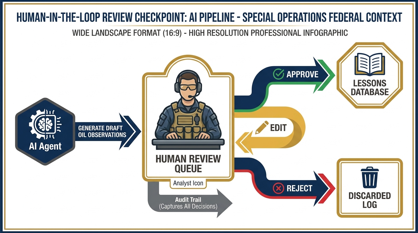 The human-in-the-loop review checkpoint in the AAR pipeline