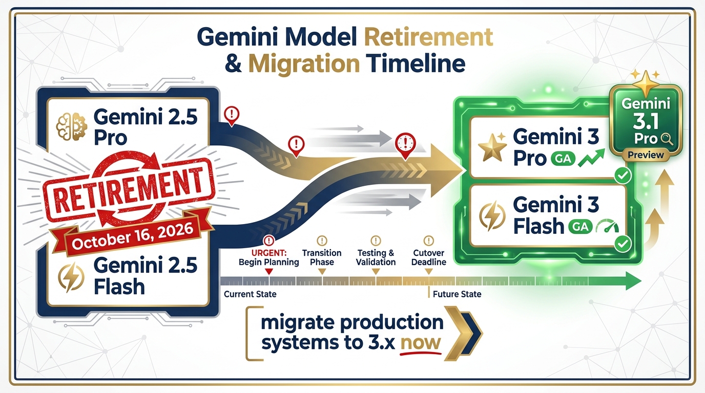 Gemini 2.5 retirement timeline to Gemini 3.x migration