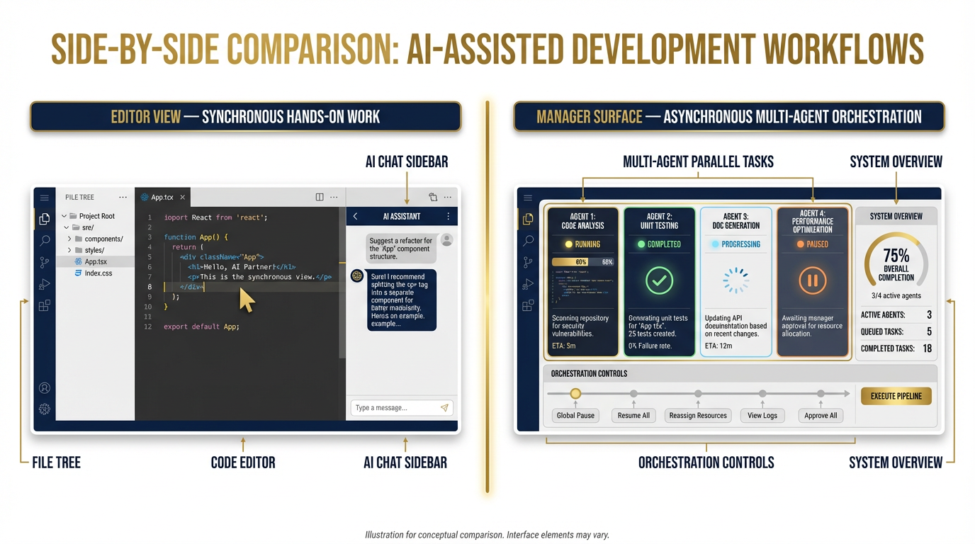 Editor View vs Manager Surface side by side