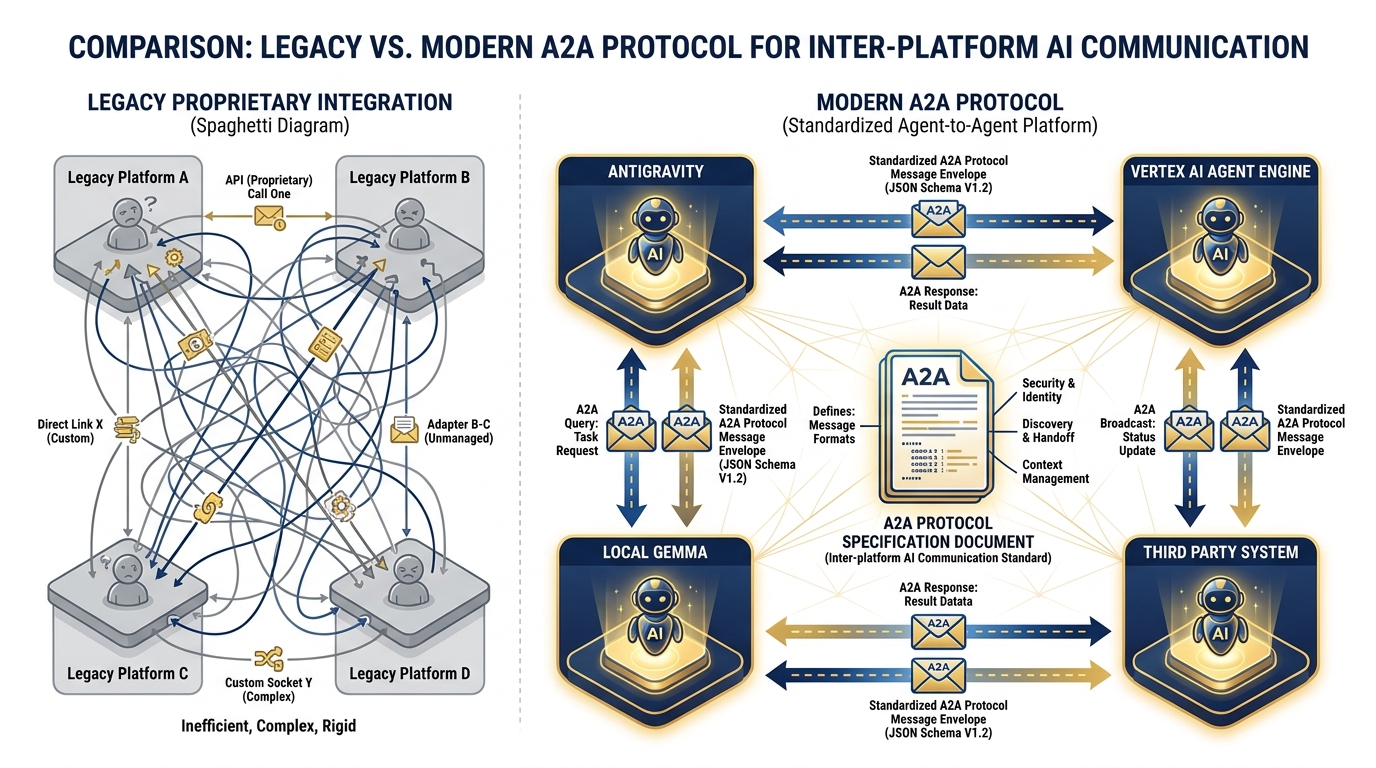 Agent-to-Agent protocol — agents from different platforms communicating