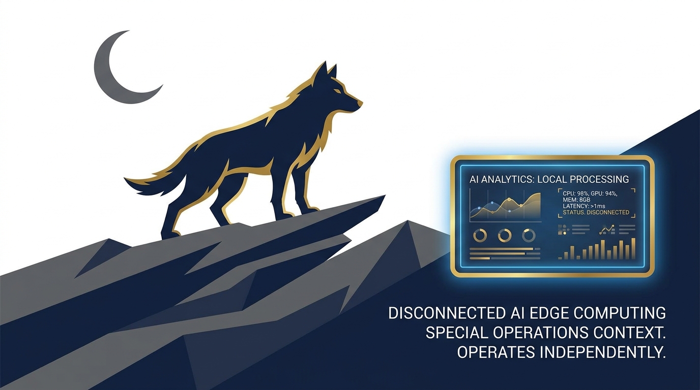 The edge wolf concept — lone wolf operating in a disconnected environment mapped to local AI