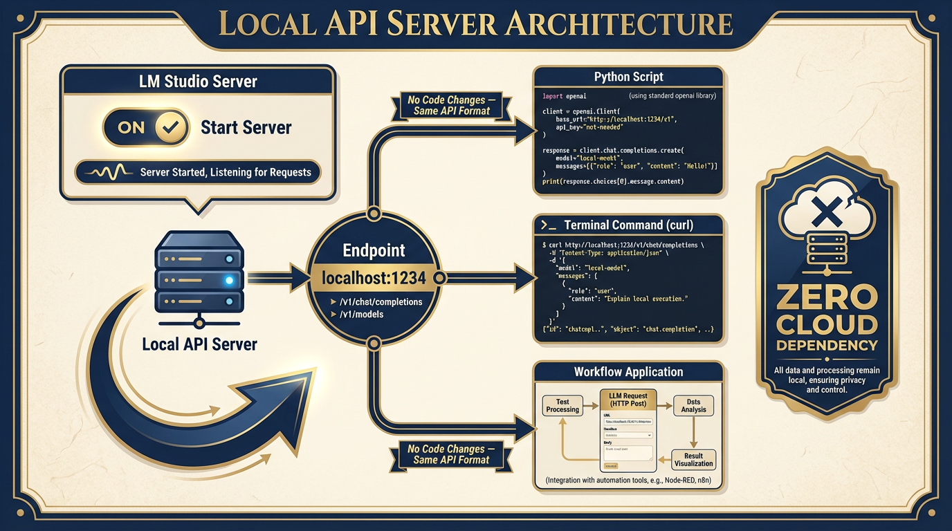 One click to start local OpenAI-compatible server at localhost:1234