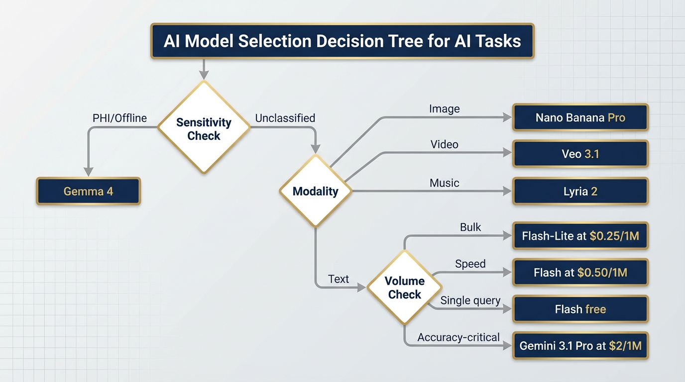 Model selection decision tree — task type to right model