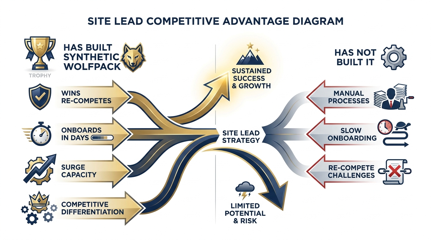 The Site Lead in 5 years — corporate skill library plus synthetic wolfpack equals competitive advantage